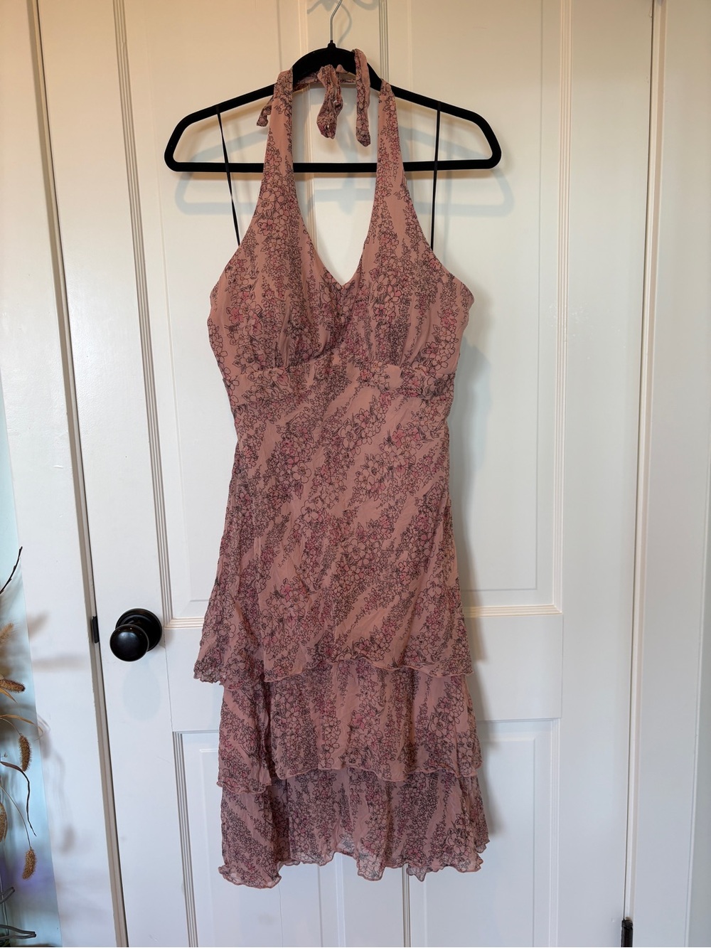Sangria Silk Halter Tiered Floral Midi Dress